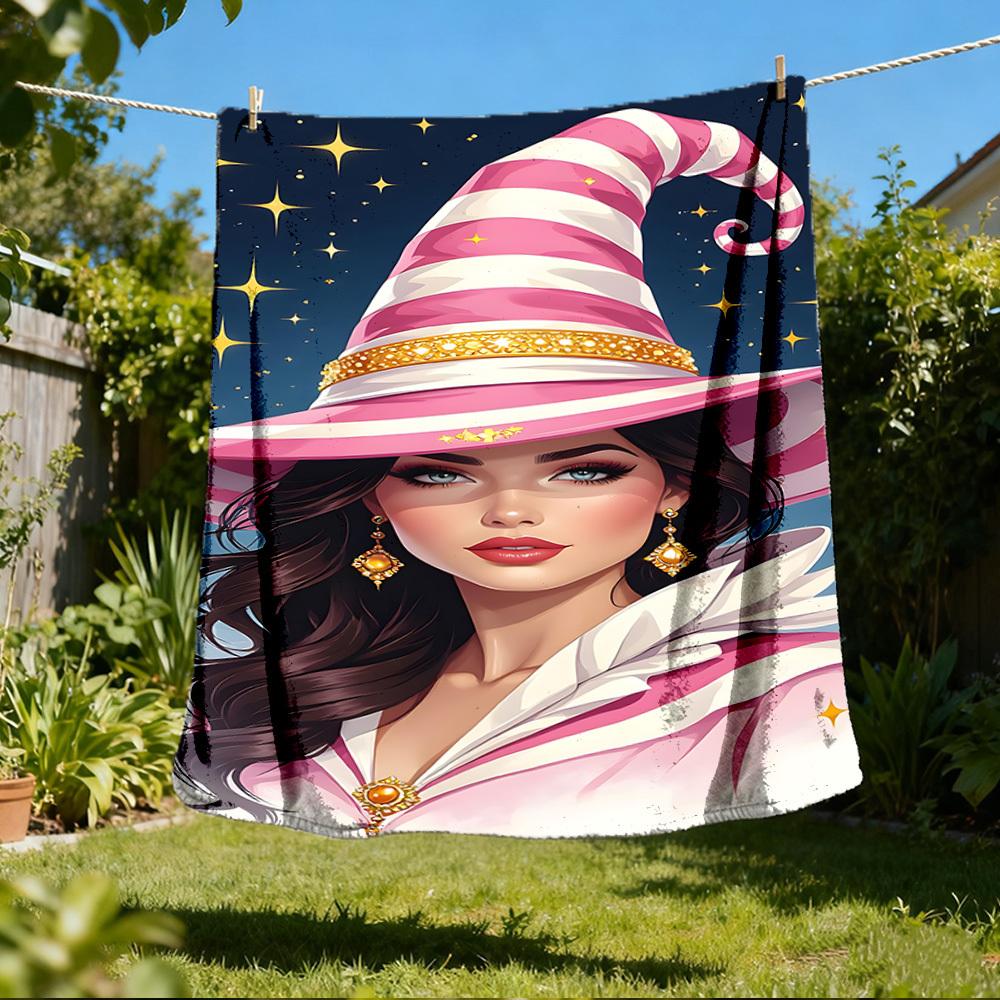 1pc Witch Hat Throw Blanket Polyester Fiber, Lightweight Flannel, Soft & Warm, All Season Use for Outdoor, Camping Digital Print