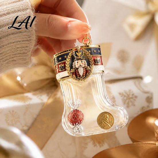 Exquisite Gold Edge Holiday Gifts Fillable Christmas Stocking Acrylic Ornament Transparent Candy Filled Tree Indoor Scene Hanging Props Decor Santa