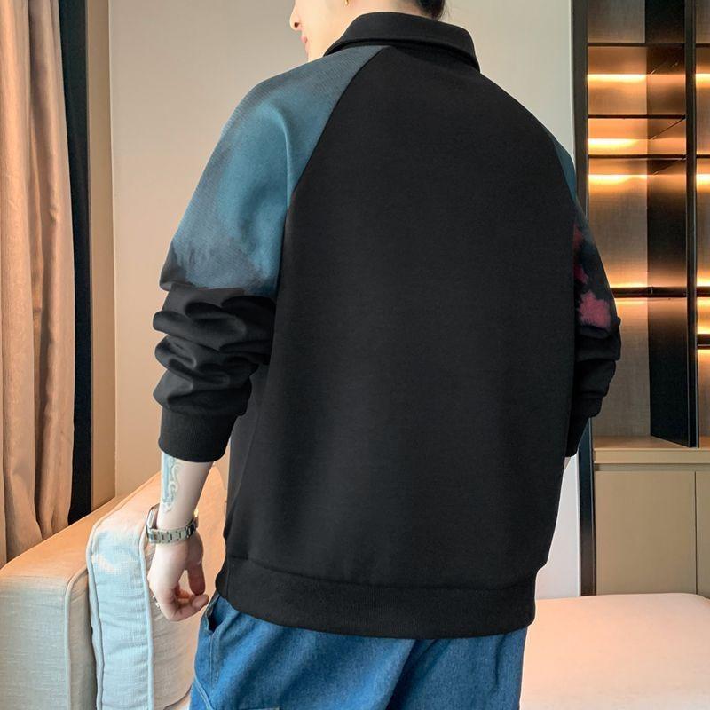 2025 New Autumn Gradient Tie-dye Lapel Sweatshirt Trendy Brand Loose and Versatile Long-sleeved Top Pullover