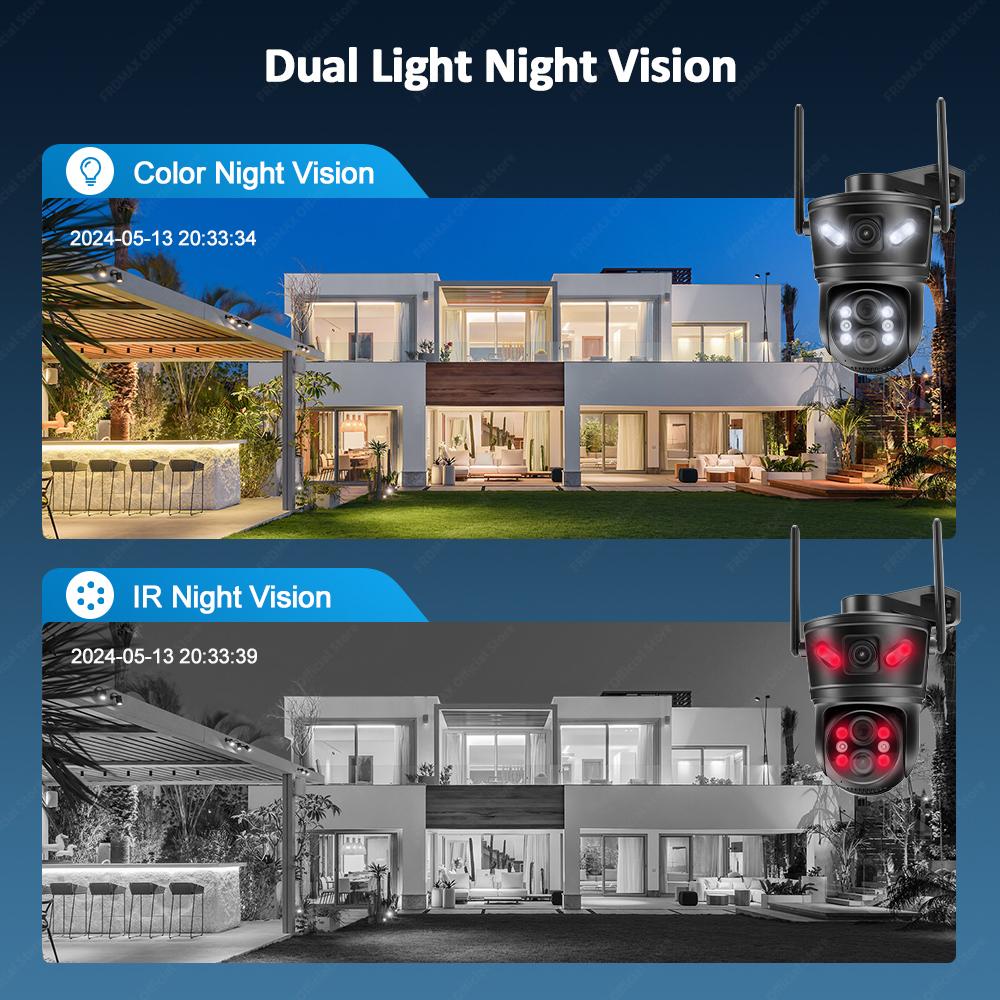 6K 12MP WiFi IP Outdoor Three Lens 10X Zoom PTZ Auto Tracking Home Security Protection 4K Video Camera