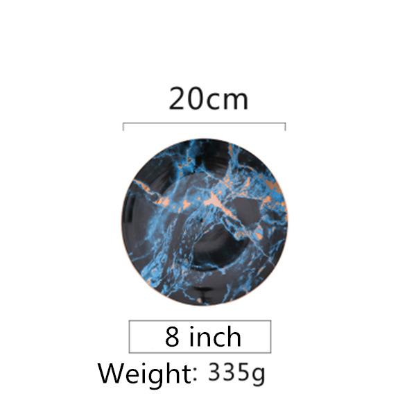 

European Style Marble Plates Ceramic Dinner Set Gold Inlay Porcelain Dessert Plate Steak Salad Snack Cake Plates Tableware