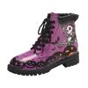 European and American foreign trade large size Halloween printed short leather boots women's round head thick heel front lace-up round head thick heel