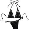 Neuer Bikini modernes Nieten-Schwarzgurt Metall Europäisch und Amerikanisch Sexy Badeanzug Zweiteiliges Set Schwarz