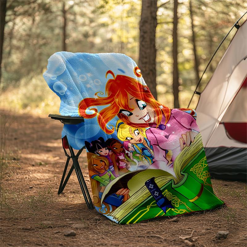 1pc W-Winx Club Theme Blanket - Digital Print, Polyester, Cozy for All Seasons, Perfect for Outdoor, and Travel