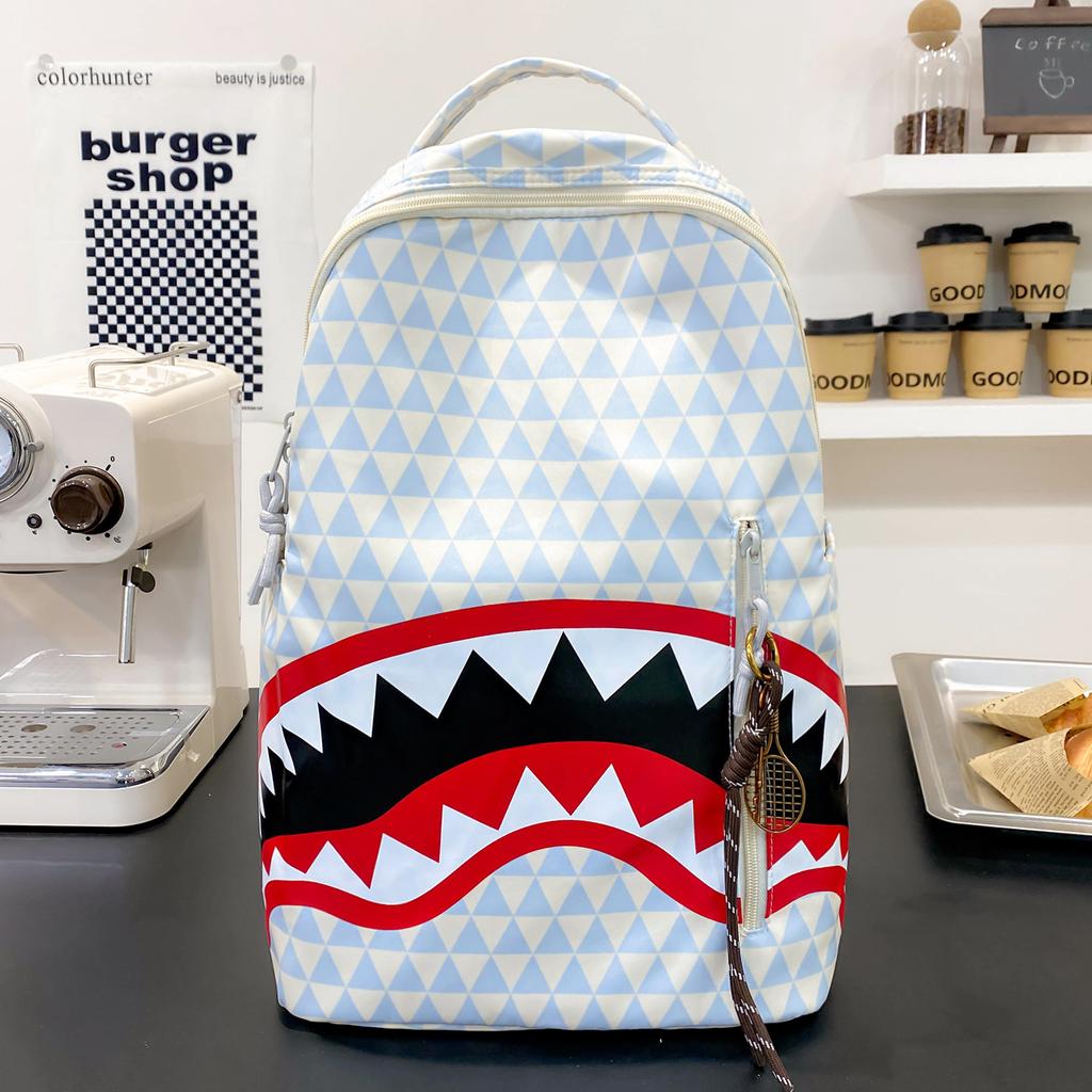 Ny Stilig Ryggsekk med Hai-Graffiti-trykk for Tenåringer, Pendler, Allsidig, Daglig Mote, Campus, Laptop-veske