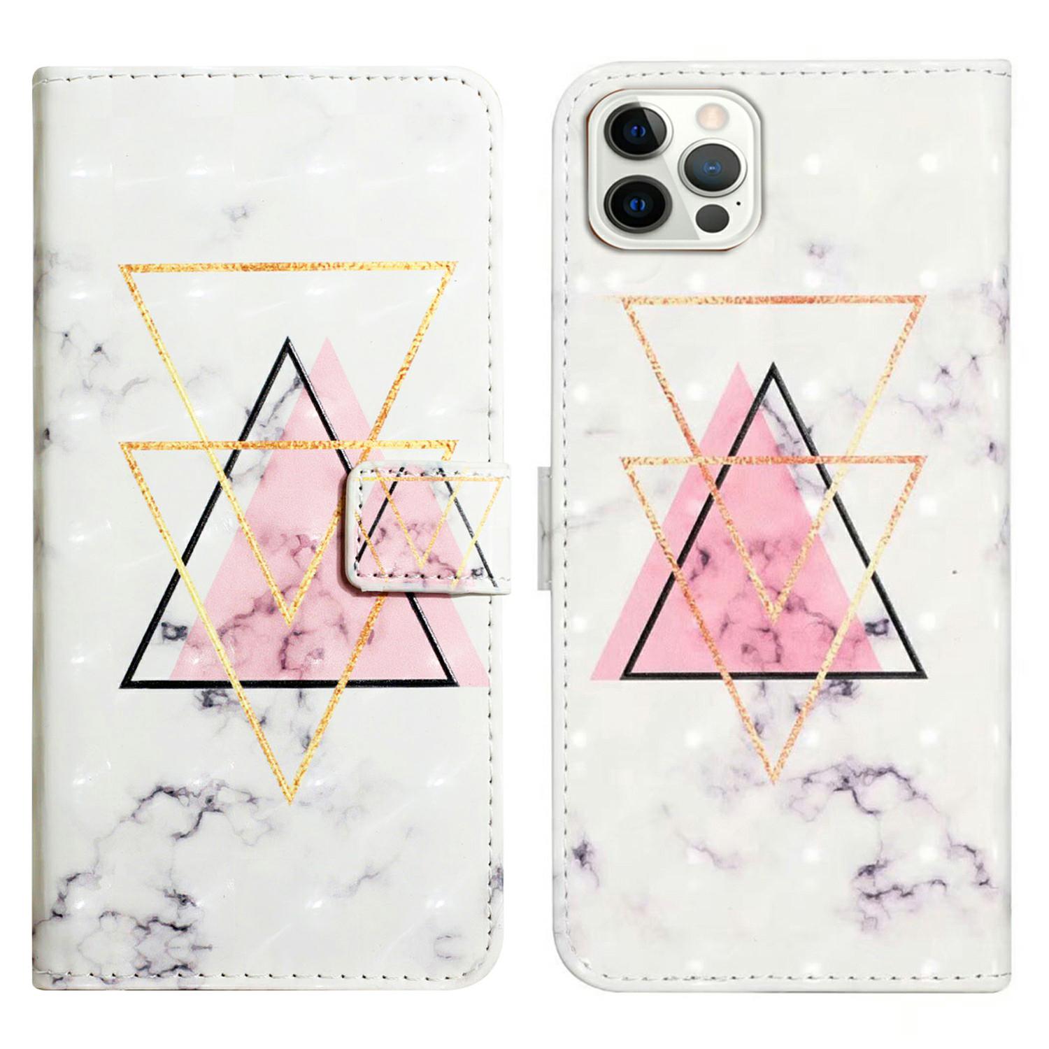 

For iPhone 16 Pro Max Case Flip Wallet 3D Pattern Leather Phone Cover Triangle Marble
