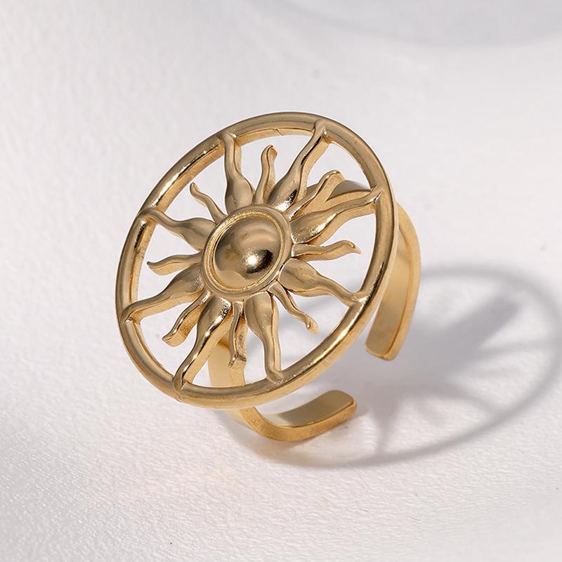 

Geometric Circular Sunflower Ring Neutral Zircon Personalized And Fashionable Stainless Steel Open Rings Couple Gifts resizable