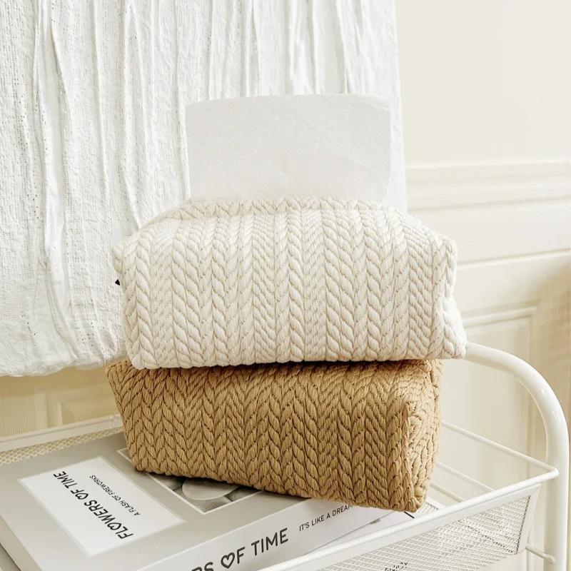 Nordic Wheat Ear Texture Tissue Box Paper Stoarge Bag Cloth Tissue Box Car Tissue Storage Box Living Room Home Decor