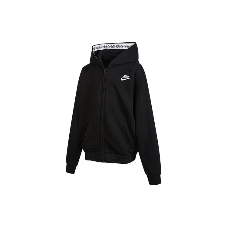 Nike Solid Color Logo Letter Print Casual Hooded Jacket Kids Jackets Black DQ8802-010
