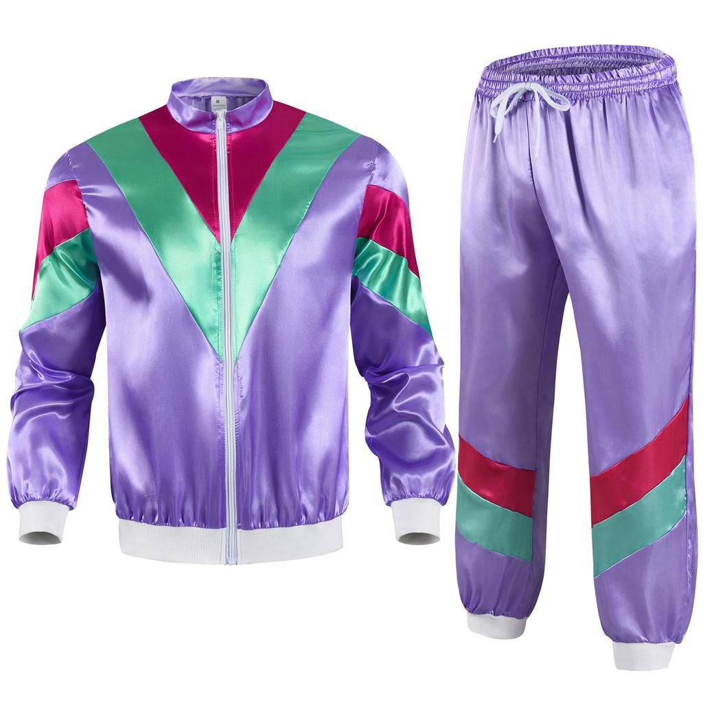 80s Retro Disco Tracksuit: Jacket and Pants Jogging Suit for Theme Parties