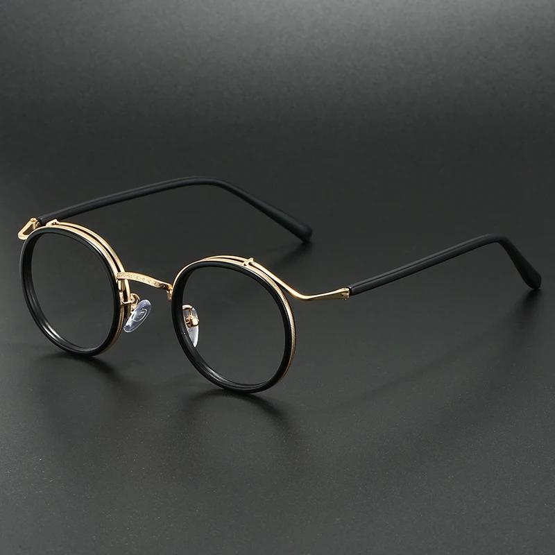 Retro Brand Design Luxury Round Frame Glasses Frame For Men Women Ultralight Stainless Steel Alloy Anti Blue Light Eyeglasses