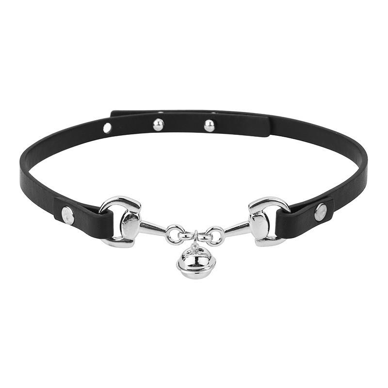 Geometric Leather Collar With Titanium Bell For Stylish Female Jewelry серебряный