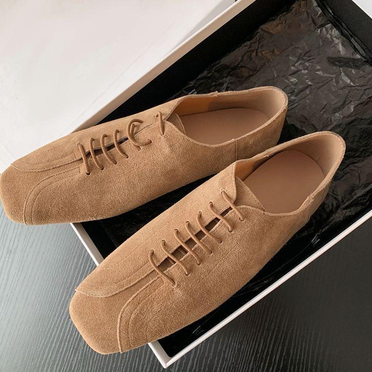 

Original designer~ Handmade cowhide retro lace-up single shoes square head two wear Chao soft leather shoes genuine leather women s shoes 39 абрикосовый