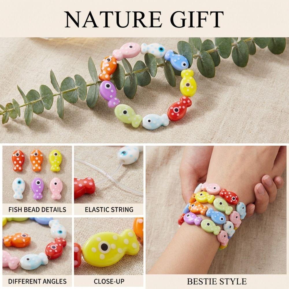 Boho Ceramic Beads Bracelet Beaded Bohemian Beach Jewelry Retro Small Fish Bracelet  Women