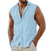 Summer Sleeveless Shirts Men Lightweight Solid Turn Down Collar Casual Shirt Vests Man