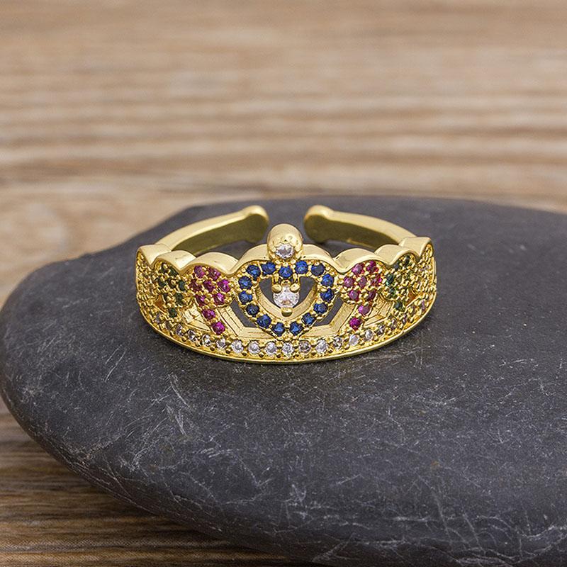 AIBEF Multi-layer Rainbow Flower Adjustable Rings Luxury Cubic Zirconia Crystal Opening Finger Rings For Women Jewelry Gift