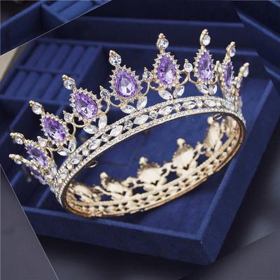 Diadema da sposa vintage con cerchietto di cristallo viola, corona reale da regina e re, tiara, copricapo da sposa, corone da ballo, gioielli per capelli