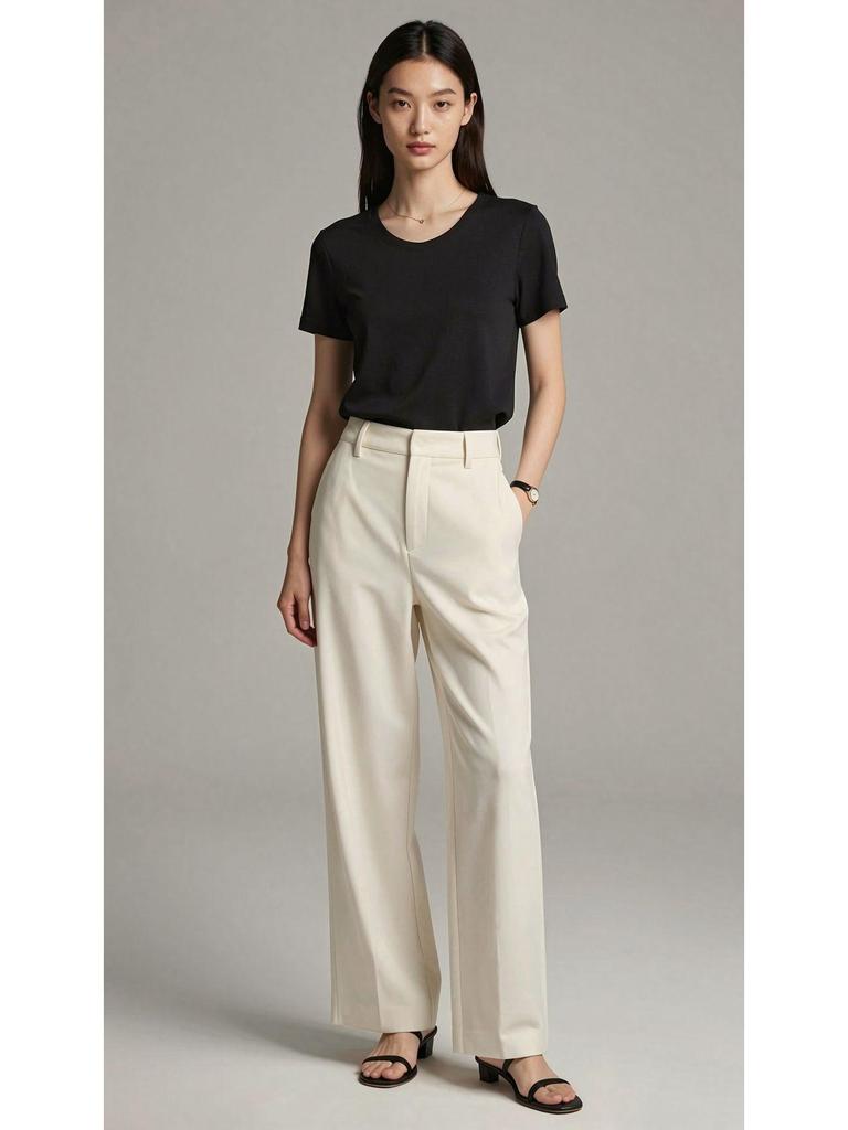 2026 Hangzhou Women's Mulberry Silk Lyocell U-Neck Tee - Lightweight, Breathable, Short-Sleeved Summer Fashion