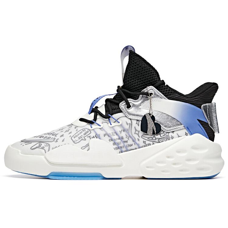 

new Anta Bastard Durable Breathable Mid Top Skateboard Shoes White Blue Black 39