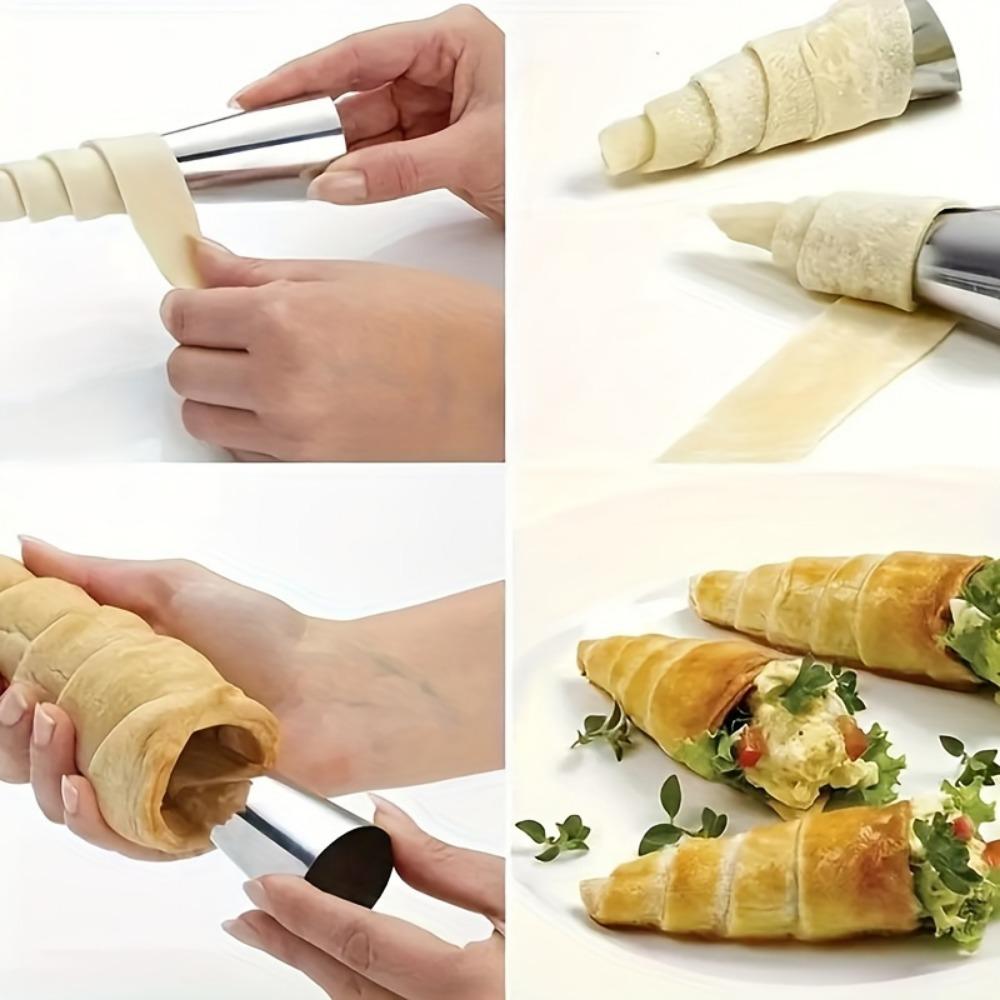 5 Stück Tüten-Gebäckformen aus Edelstahl – perfekt für Croissants, Plundergebäck und Eistüten – unverzichtbare Backutensilien