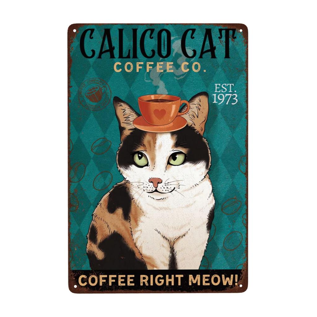 Mfoever Retro Cat Coffee Metal Sign Vintage A Coffee A Day Keeps The Grumpy Away for Home Coffee Shop Bar Wall Decor X Inch