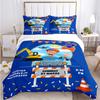 Blue Kids Character with Vehicles Bed Linen Set, Soft Boys Bedroom Birthday Themed Bedding(1 * Duvet Cover + 2 * Pillowcase, Without Core)