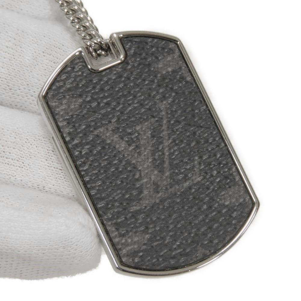 Used LV Logo Locket Pendant, Black Gray, Monogram Eclipse, 12564 Collier Plaque, M63640, 7984 Noir, Men's from Japan
