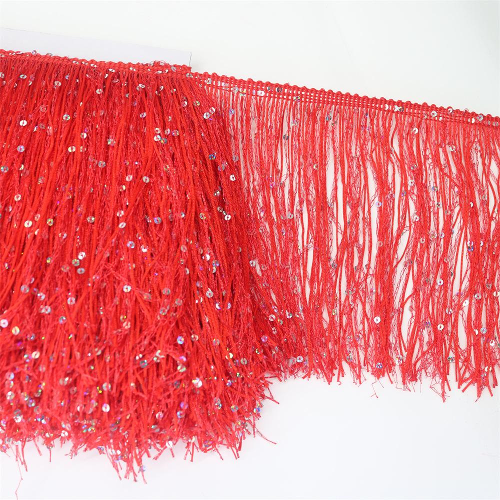20Cm Wide Sequin Double-Wire Encrypted Nylon Row Beard Fringed Lace Latin Dance Clothing Accessories