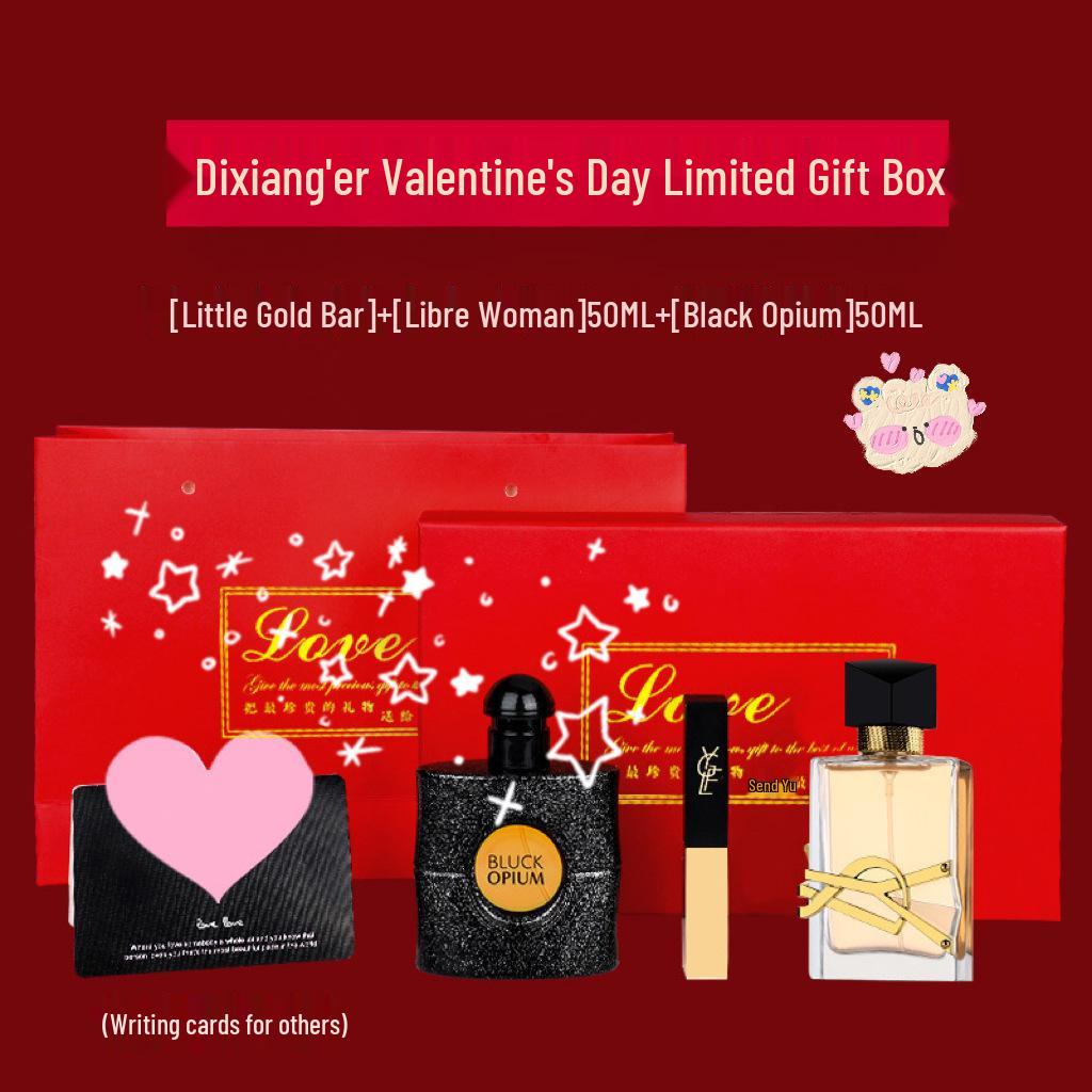 Qixi Valentine's Perfume & Lipstick Set: Rose, Black Opium, Libre - Gift for Girlfriend or Bestie