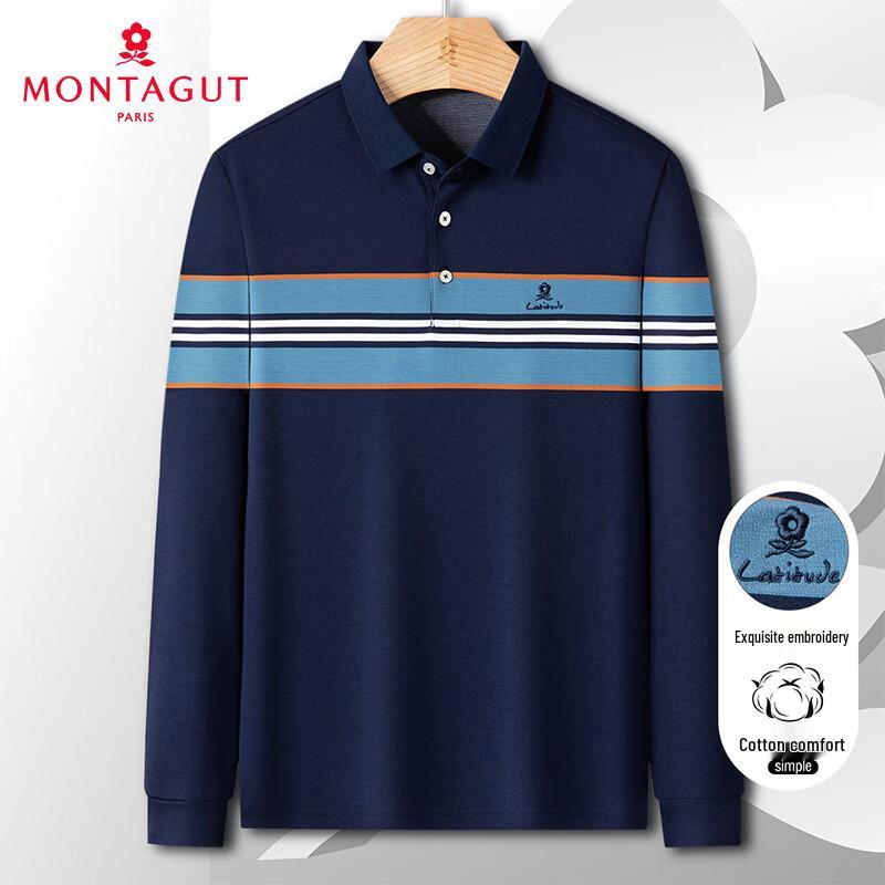MONTAGUT Men s Cotton Soft Striped Long Sleeve Polo Shirt 52