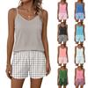 Women's Summer Casual Two Piece Set Sleeveless Tank Top with Square Neck and Drawstring Waist Shorts with Pockets Lightweight Lounge Wear