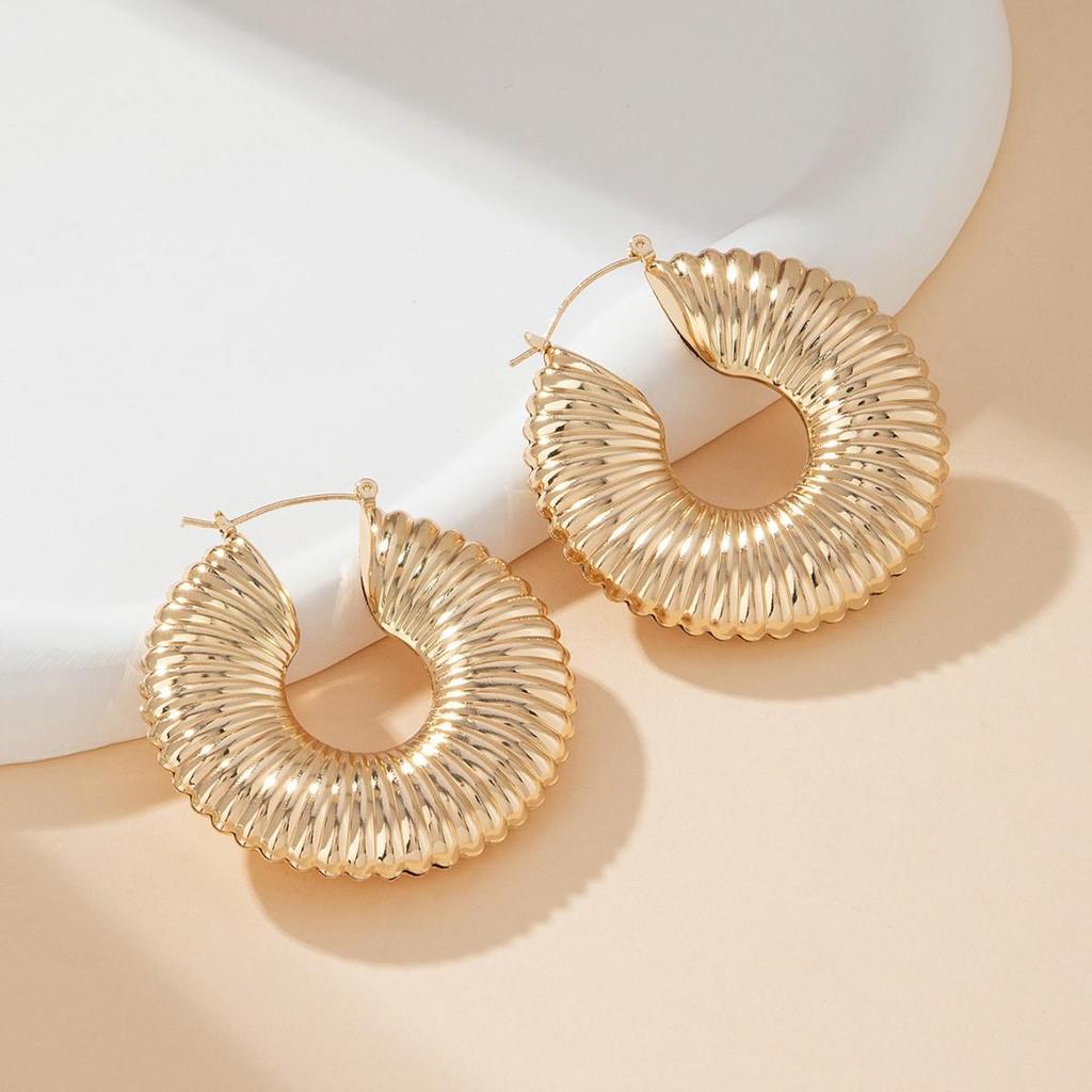 Large Statement Striped Round Earrings for Trendy Women - Versatile for Parties, Banquets, and Nightclubs