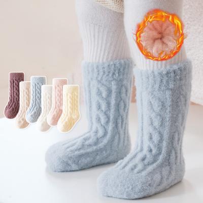 Winter Baby Mid-Tube Socks Fleece Thick Newborn Socks Warm Soft Solid Color Toddler Socks