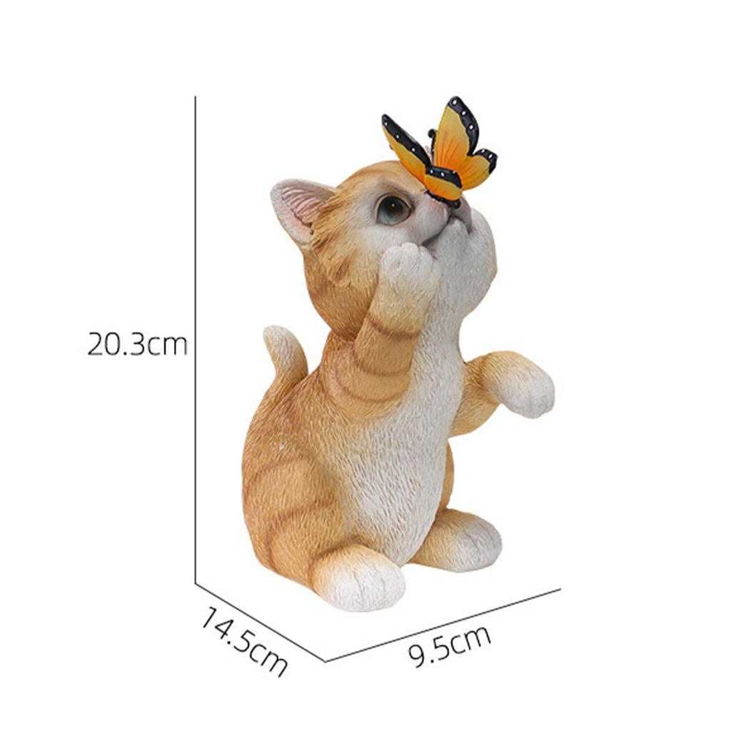 Solar Cat Butterfly Statue Cute Small Animal Decoration Outdoor Garden Ornament Decor