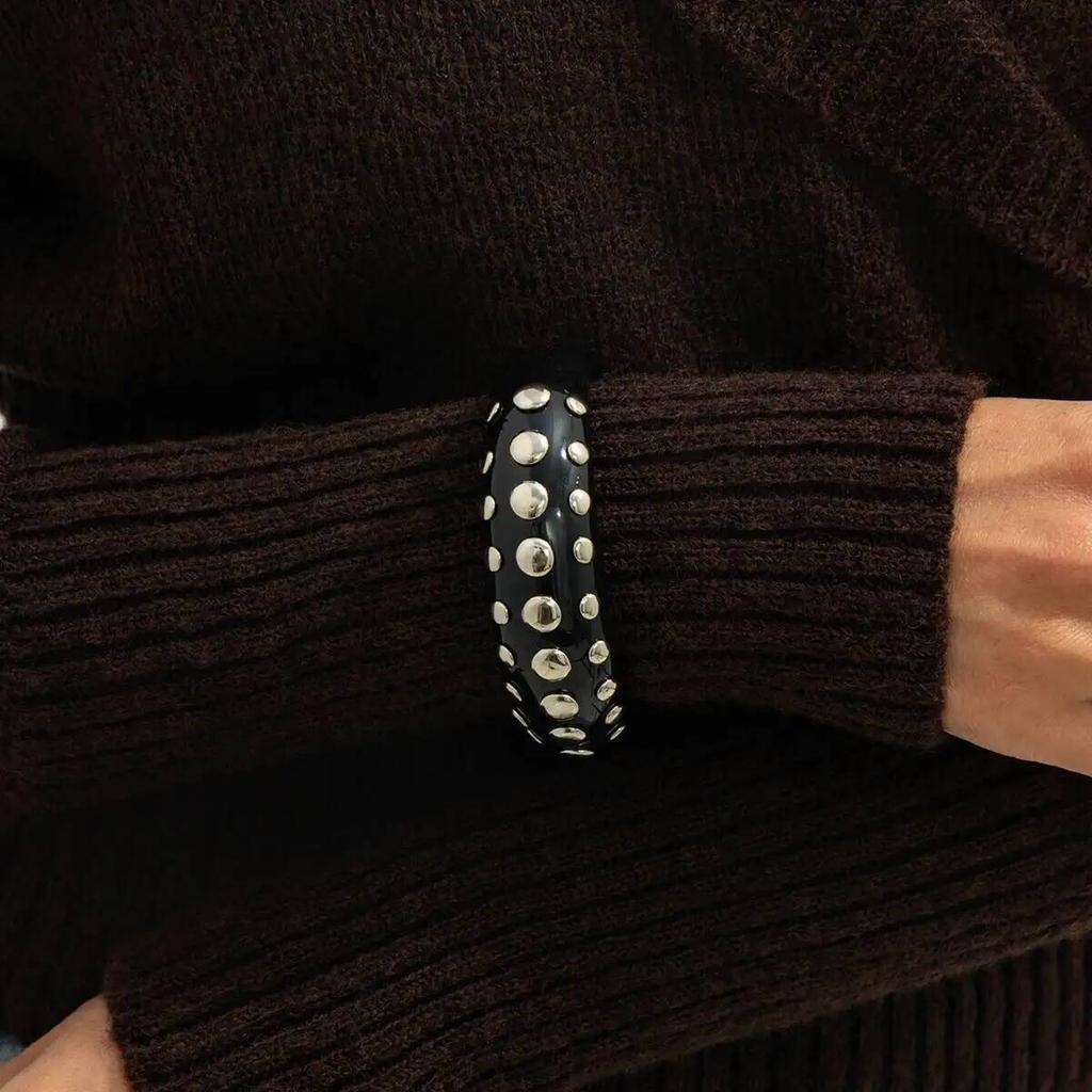 SHIXIN Punk Chunky Acrylic Wide Cuff Bracelet Ring Women Vintage Geometric C-shaped Opening Bangle Finger Rings Party Jewelry