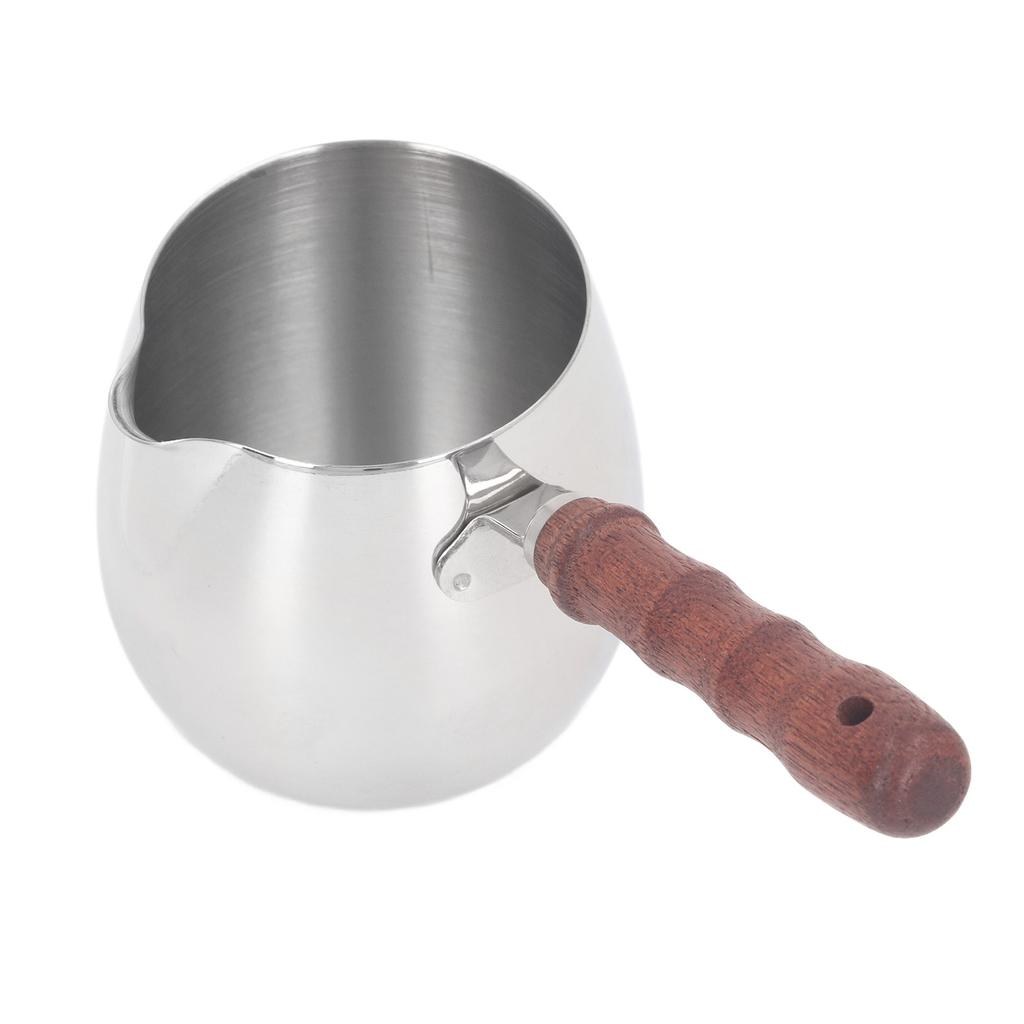 Mini Milk Warmer Pot Small 304 Stainless Steel Multi Functional Wooden Handle Mini Melting Pot Non Slip Portable for Outdoor