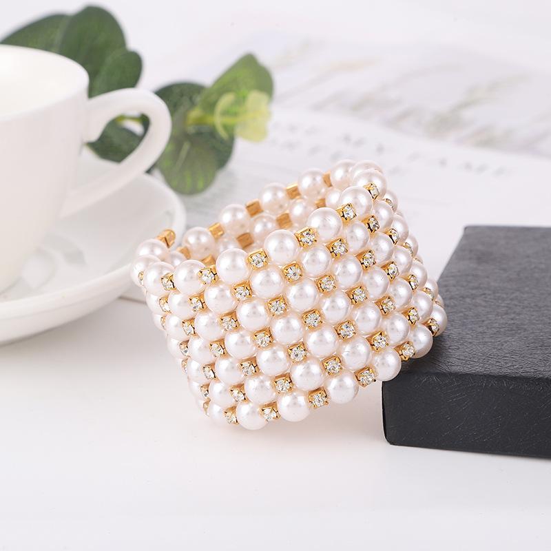 Multilayer Wrapped Pearl Jewelry Bridal Versatile Diamond Set Elastic Pearl Bracelet Bracelet