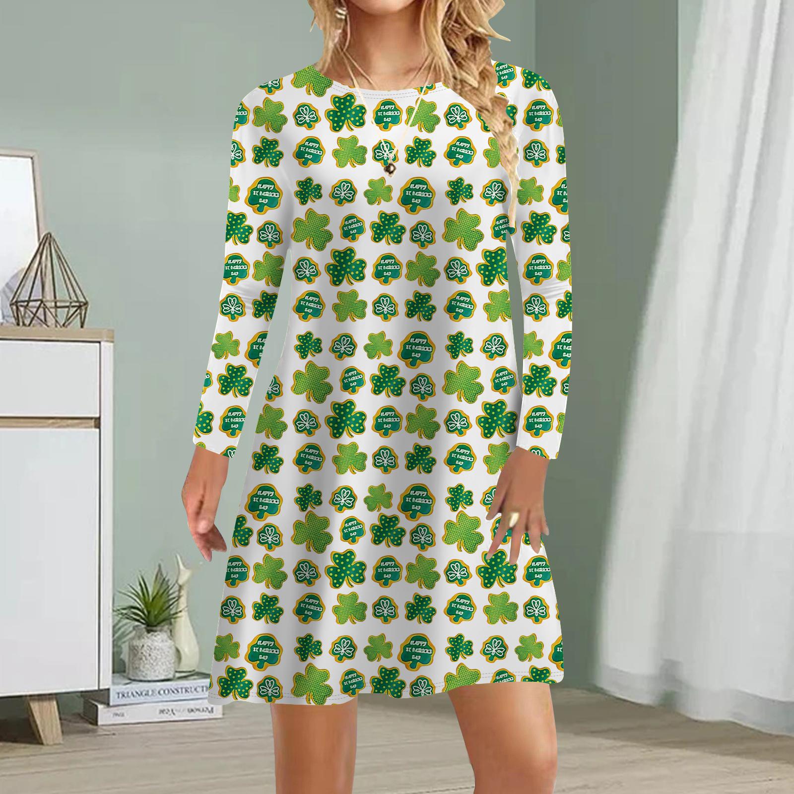 

Женское повседневное платье с принтом осеннего клевера Платья для женщин с круглым вырезом и коротким рукавом Платье больших размеров 8XL белый