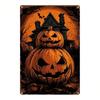 Halloween Metal Sign 8x12in, Funny Pumpkin Haunted House Tin Plate, Humorous Wall Decor Gift for Living Room