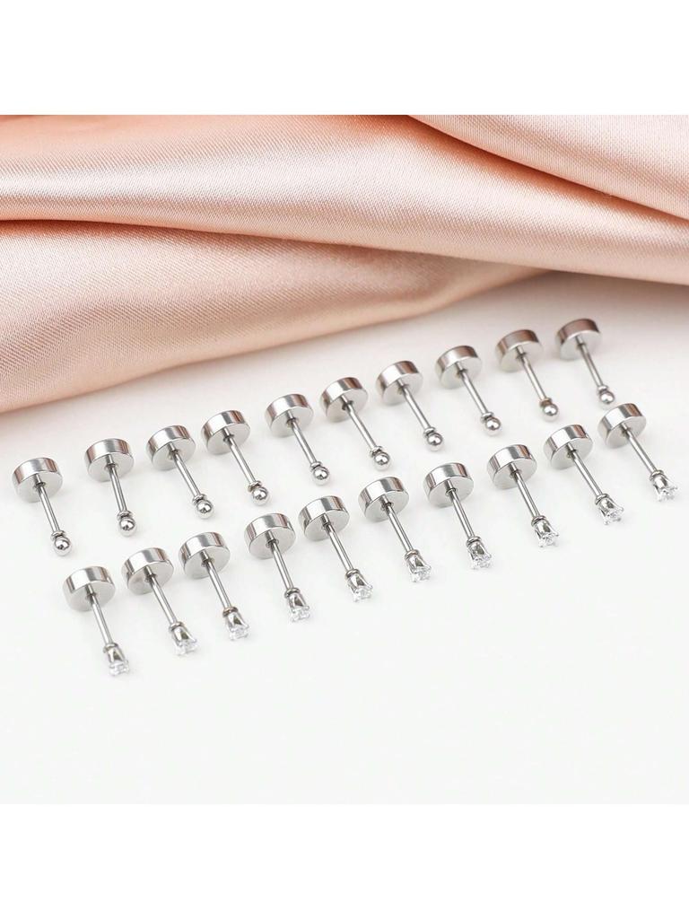10 Pair 2mm Tiny Gold Flat Back Stud Earrings for Women Men Hypoallergenic Surgical Steel CZ Ball Small Stud Earrings Set
