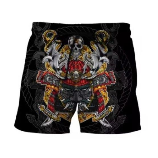 Ghost Japanese Samurai Mask Warrior Muay Thai Boxing Kickboxing Shorts 3D Print Training Unisex Men Women Fitness Gym Sport Workout Casual Streetwear