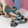 New Summer Top Cowhide Printing Spell Color Trend Sandals Open Toe Genuine Leather Sandals Thick Heel Women Sandal Shoes