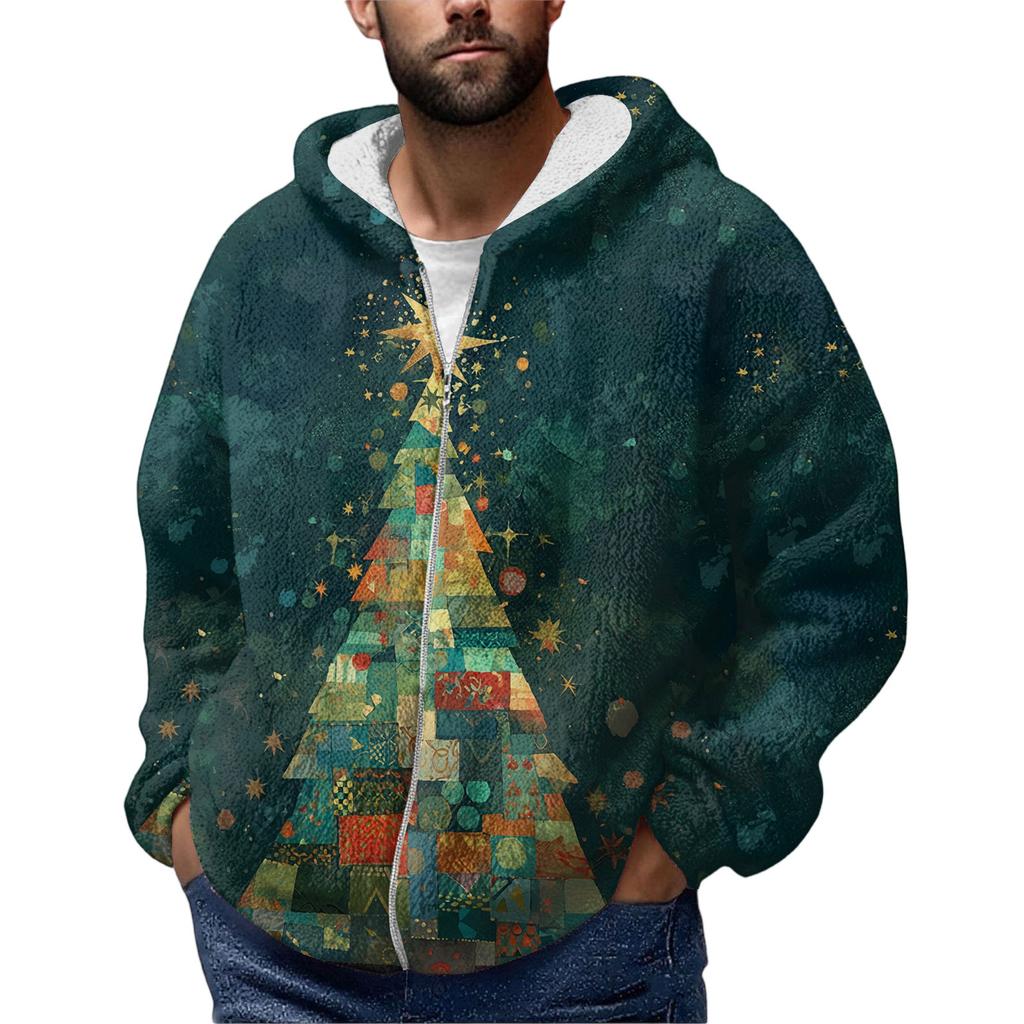 Felpa con cappuccio in pile con cerniera invernale da uomo con tasca applicata, giacca casual