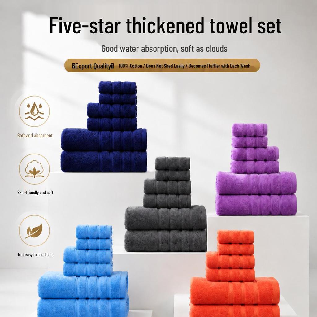 Five-Star Quality Cotton Towel Set – Thick, Soft, Absorbent Bath and Face Towels, 3-Piece Set