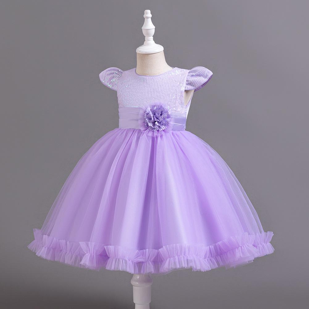 Mädchenkleid Kurzarm Pailletten Blume Puffig Prinzessin Kuchenkleid Gehen Bankett Geburtstagsparty Ballkleider 930 Lieblingskleid des kleinen Mädchens Kleider