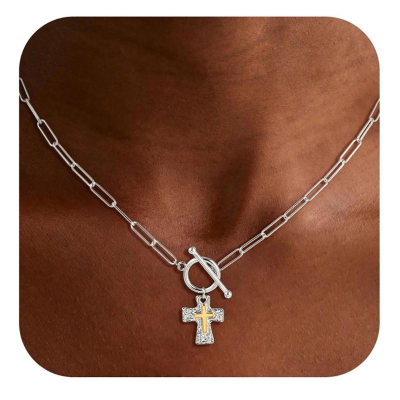 Stylish Religious Crucifix Pendant Necklace Alloy Collarbone Chain Perfect For Everyday Use And Special Occasions
