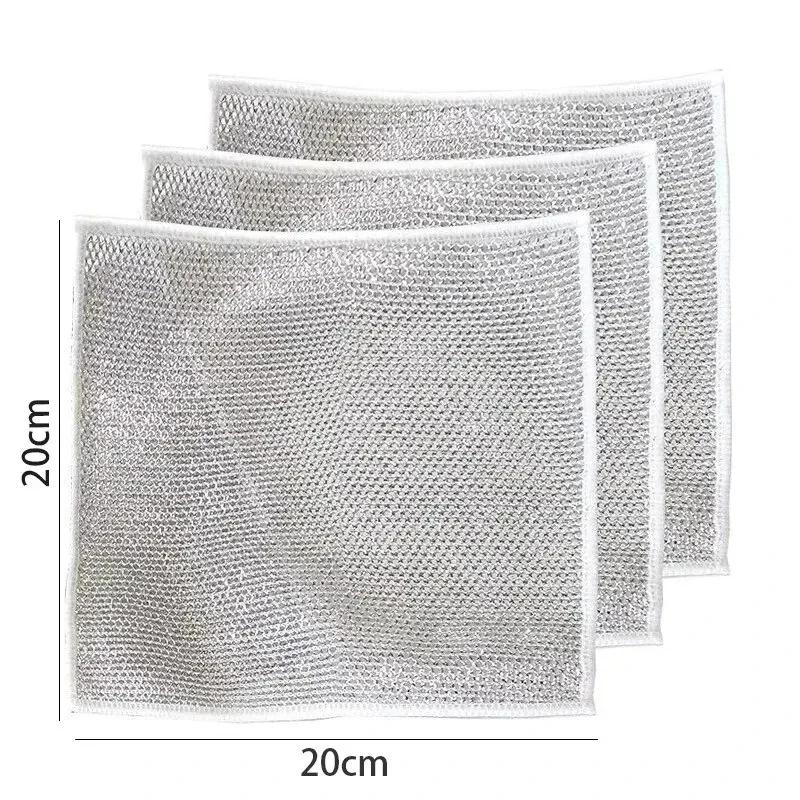1PCS Magic Dishcloth Silver Wire Cleaning Kitchen Cloth Thickened Microfiber Wash Towel Built-in Sponge Steel Wire Ball Rag