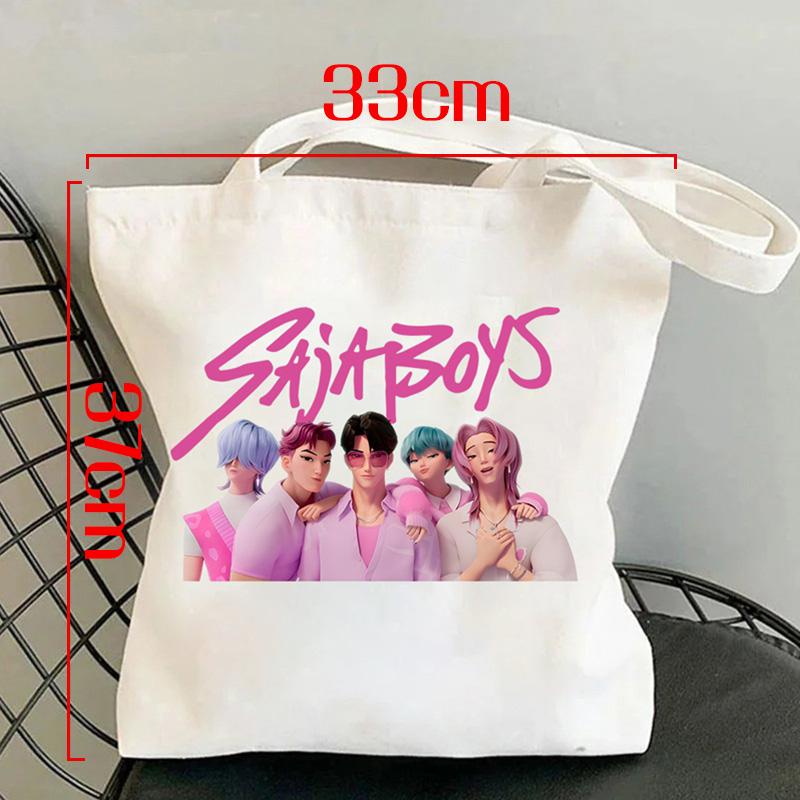 New Kpop Demon Hunters Black White Canvas Bag Saja Boys Anime Print Tote Bag Girls Trendy Lightweight Shoulder Bag