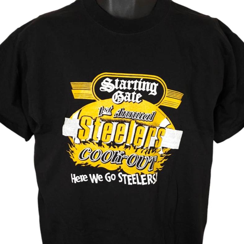 Vintage Pittsburgh Steelers 100% Cotton T-shirt Mens Tees Top Mens Size Large Black 90s Starting Gate L