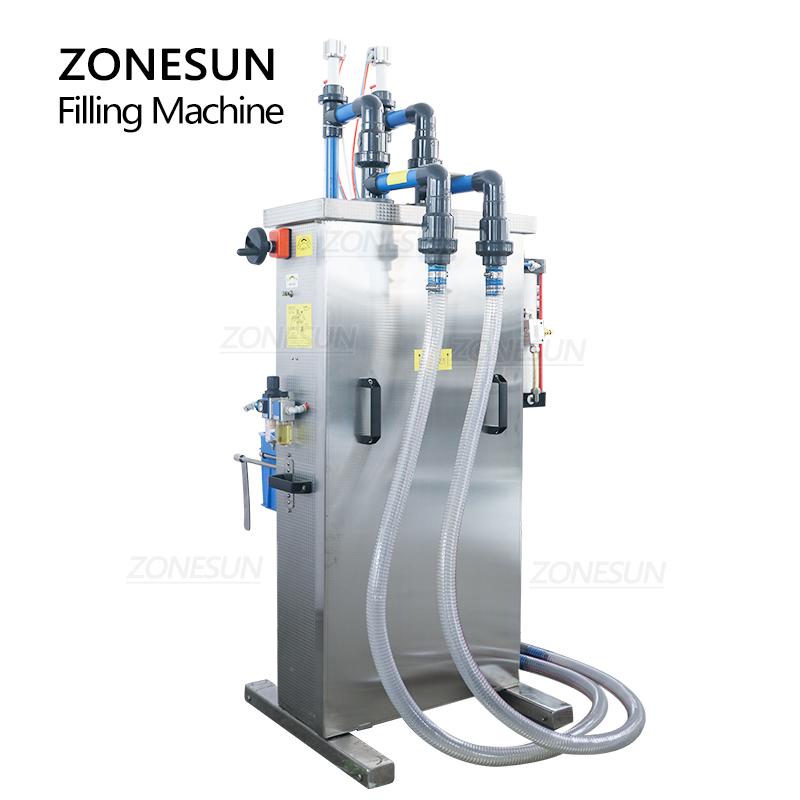 ZONESUN Liquid Filling Machine Full Pneumatic Semi-auto Double Heads Corrosive Bottle Filler for Toilet Cleaner Disinfectant